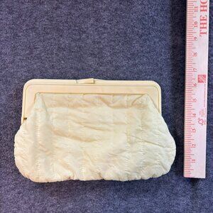 Vintage 1970s Nylon Butter Yellow Kiss Lock Clasp 10 Inch Clutch Purse Hong Kong